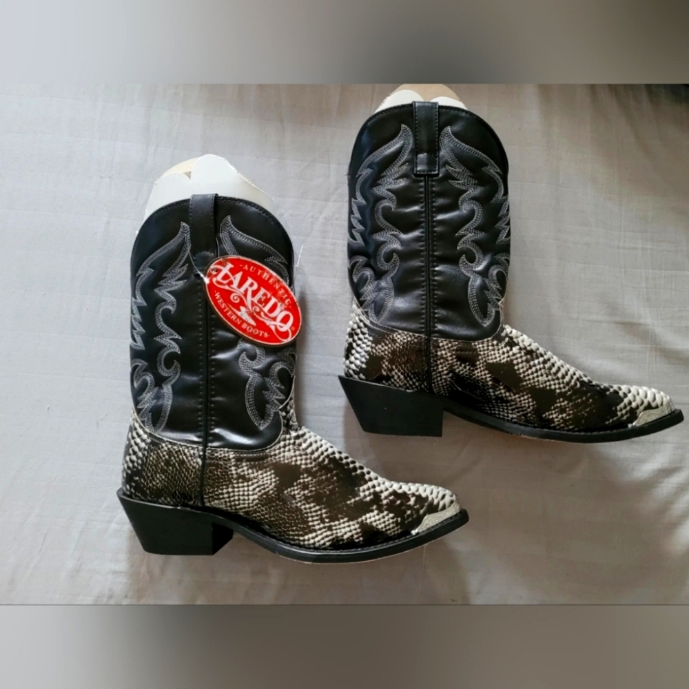 Laredo Monty Black & White Snake Print Boots